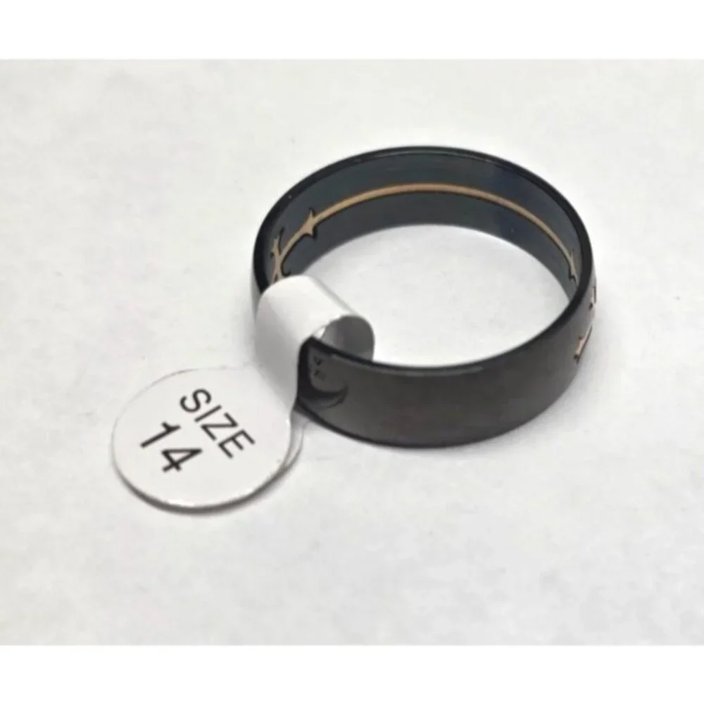 New Black Stainless Steel Ring Gold Tone Cross Inlay Size 14.5 Unisex Band Chris